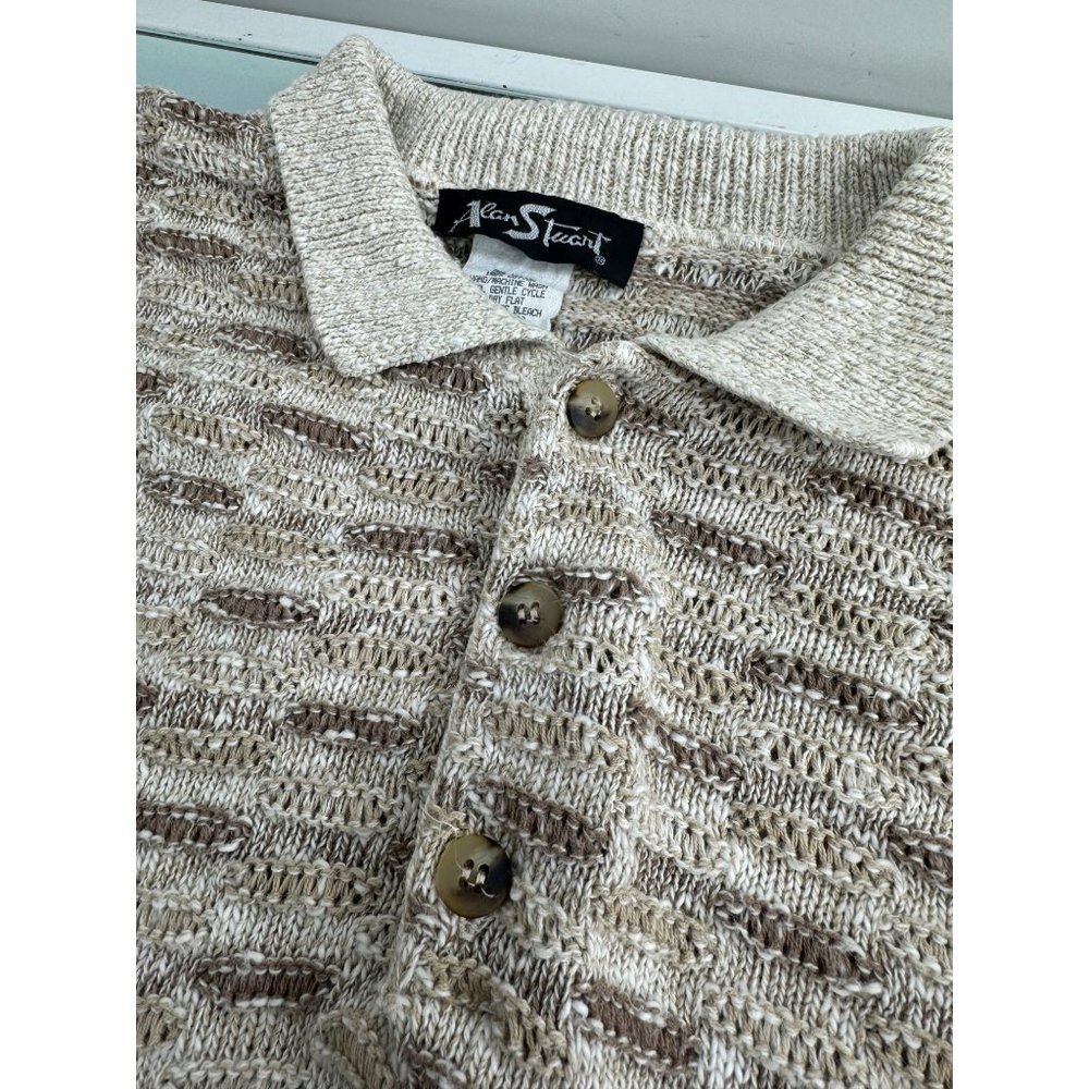 Vintage Alan Stuart Knit Sweater 3D Beige Pullover 90's 100% Cotton Large L - Picture 3 of 5